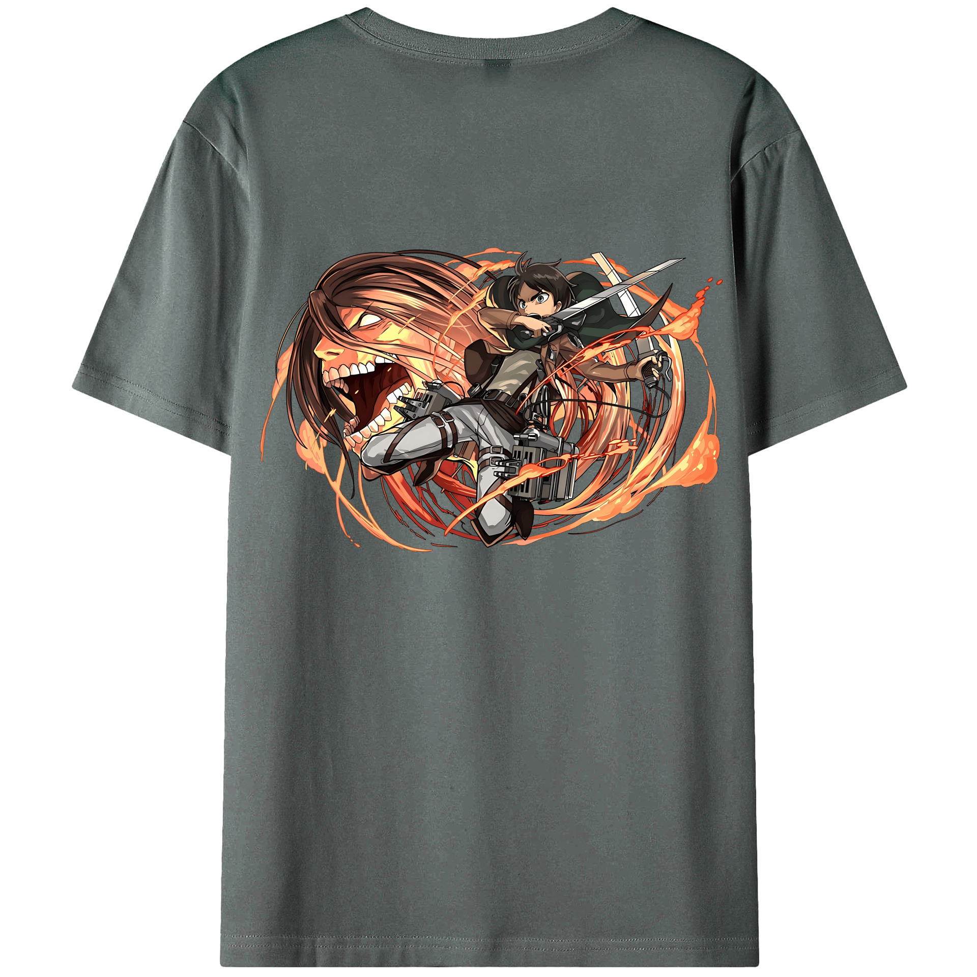 （画像用） 進撃の巨人 エレン･イェーガー Attack on Titan Eren Jäger 綿100％ メンズ半袖Tシャツ（バックプリント） 通気性